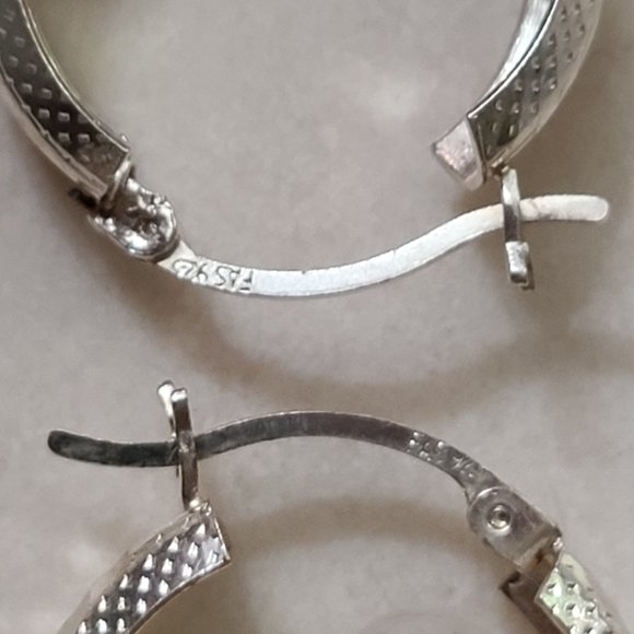 Sterling Silver Etched Small Hoop Earrings - Picture 11 of 12